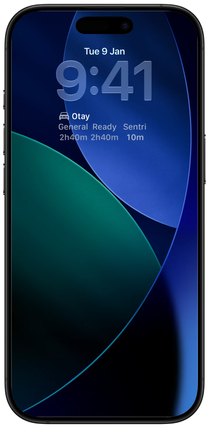 Garitas widget for Otay on an iPhone Lock Screen.