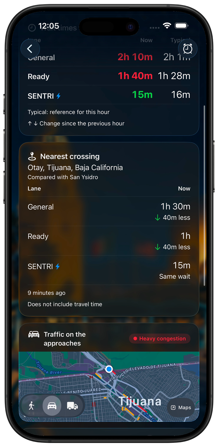 Nearest compatible crossing comparison in the Garitas iPhone detail view.