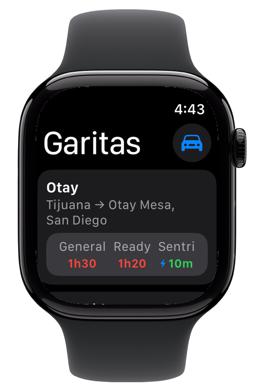 Garitas showing Otay on Apple Watch.